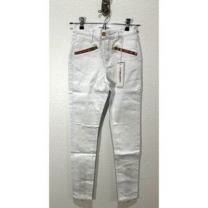 Etienne Marcel White Denim Skinny Jeans With Red Zipper Detail, Size 24
